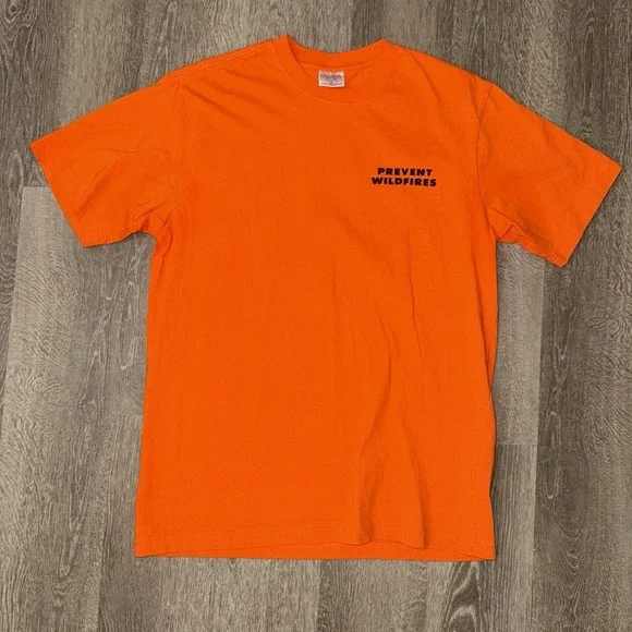 Filson Short Sleeve Pocket T Shirt Smokey Bear Men's Medium Flame Orange Cotton - Picture 2 of 7